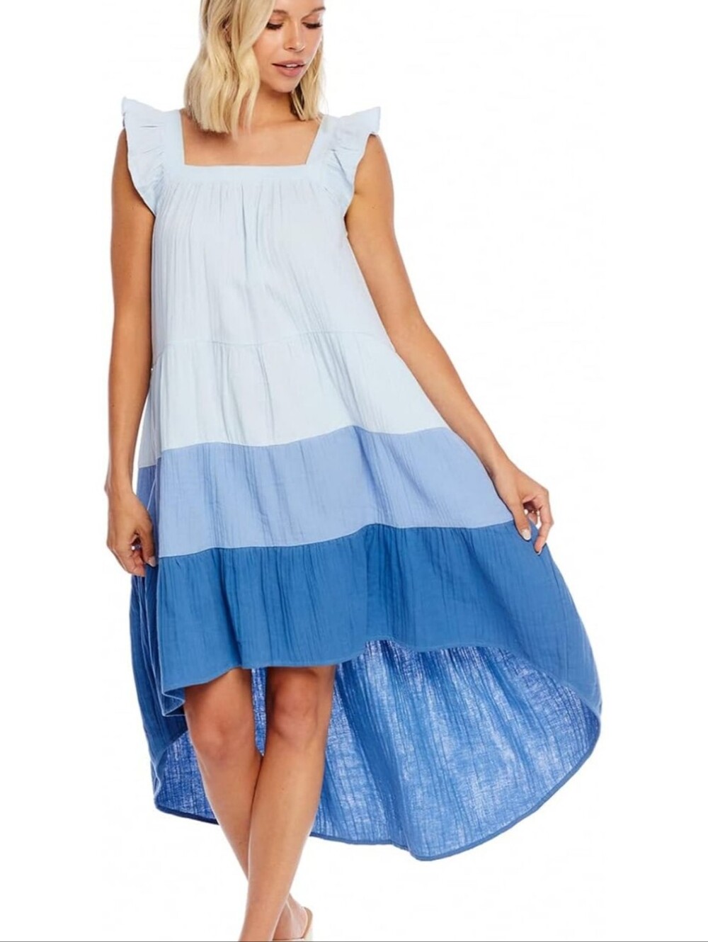NWTMud Pie Nile High Low Square-Neck Sleeveless Midi Dress in Light & Royal Blue